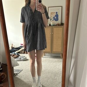 Benu navy and beige plaid babydoll dress